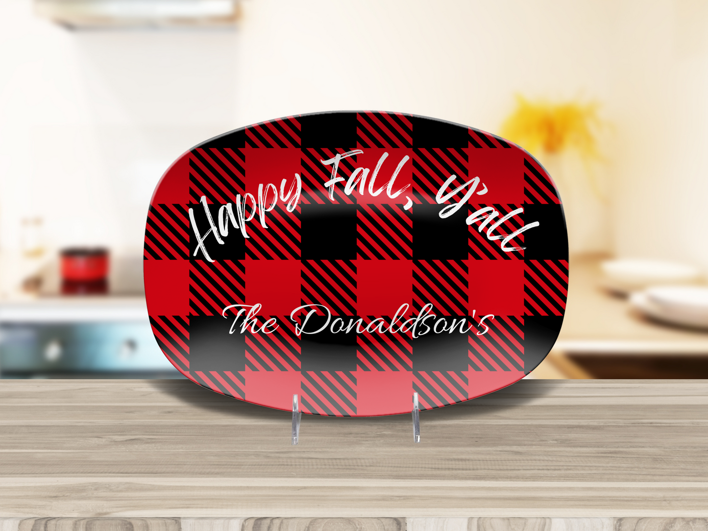 Personalized Serving Platter Happy Fall Y'All Platter, Personalized Family Serving Tray, Flannel Party Plate, Autumn Decoration, Fall Decor