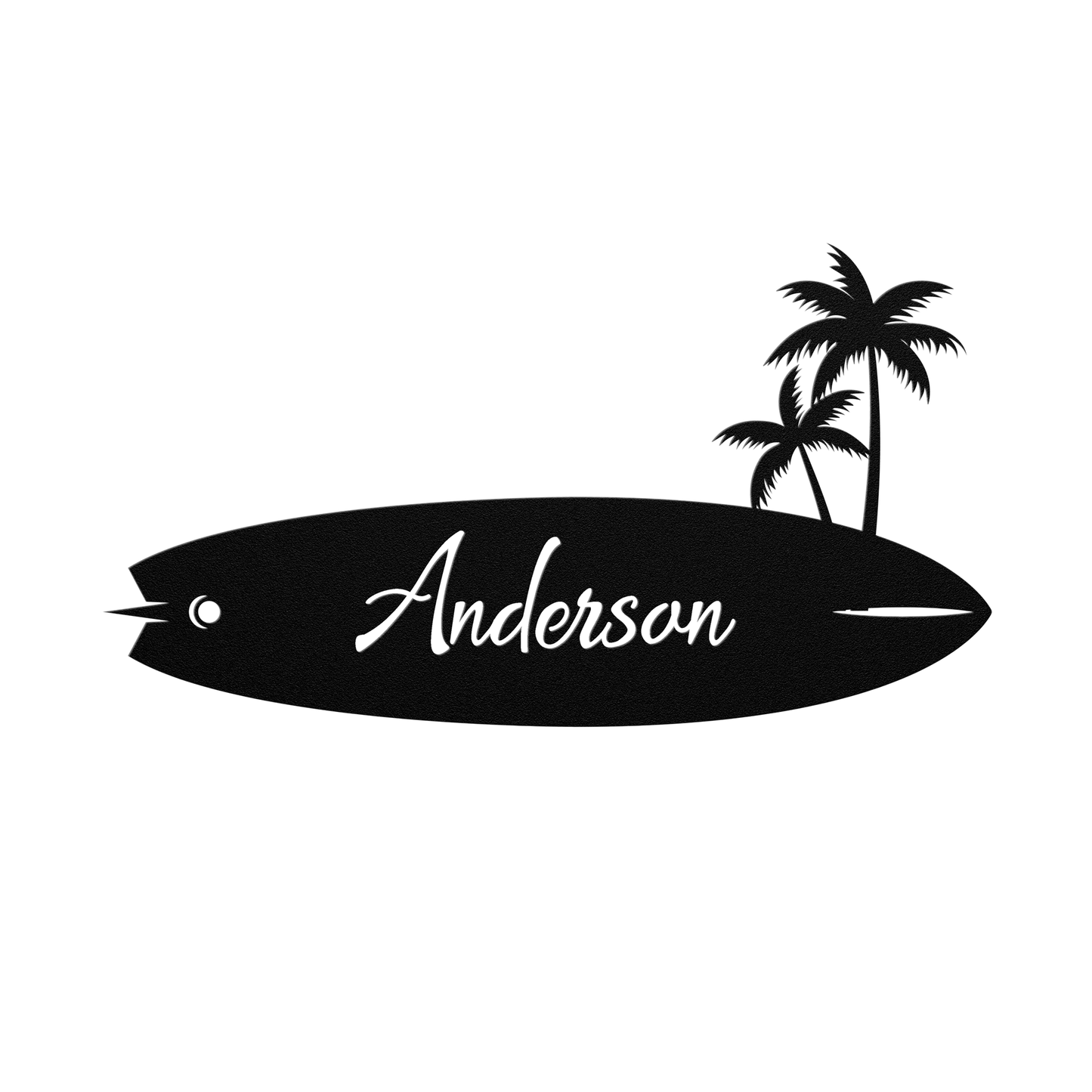 Personalized Surfboard with Palm Trees Die-Cut Metal Wall Art Sign