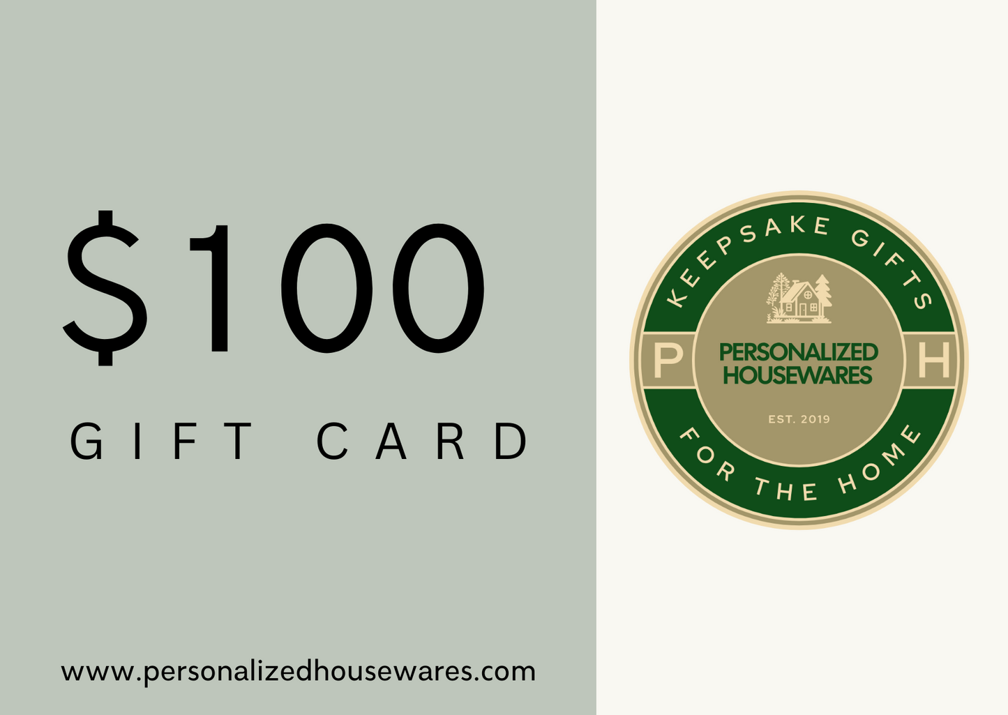 Personalized Housewares Gift Card $25 - $100