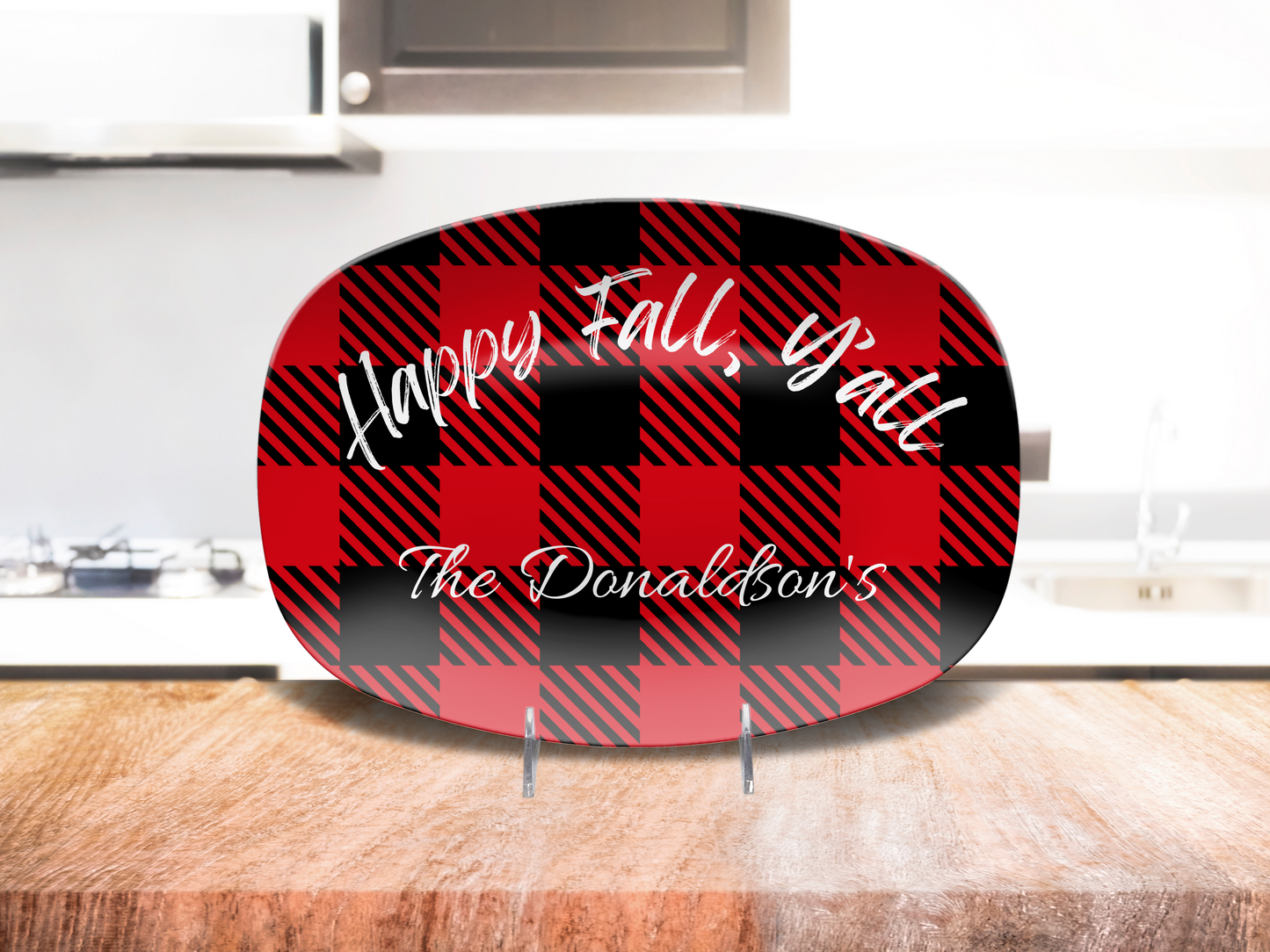 Personalized Serving Platter Happy Fall Y'All Platter, Personalized Family Serving Tray, Flannel Party Plate, Autumn Decoration, Fall Decor