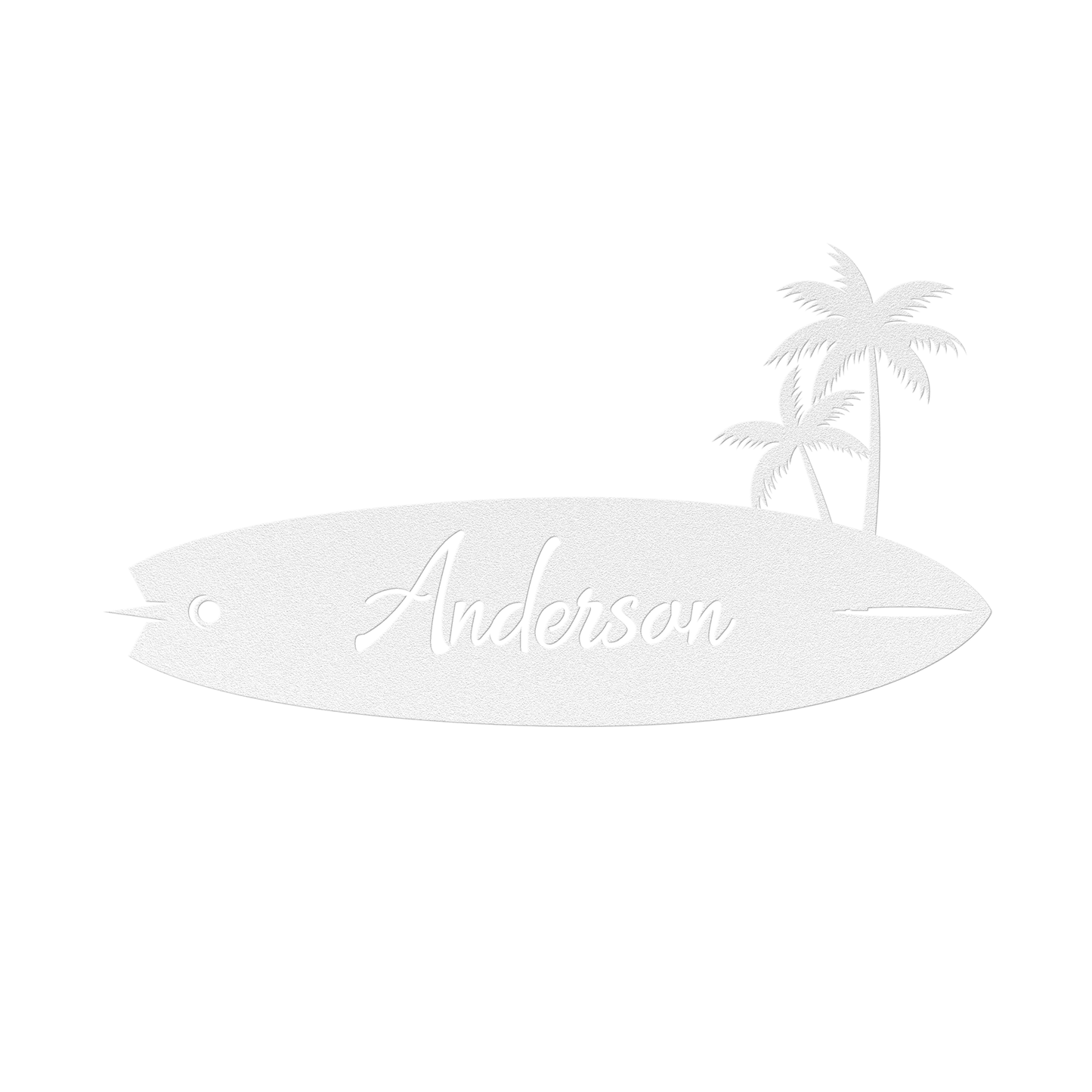 Personalized Surfboard with Palm Trees Die-Cut Metal Wall Art Sign