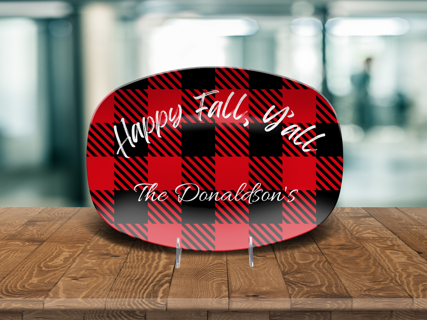 Personalized Serving Platter Happy Fall Y'All Platter, Personalized Family Serving Tray, Flannel Party Plate, Autumn Decoration, Fall Decor