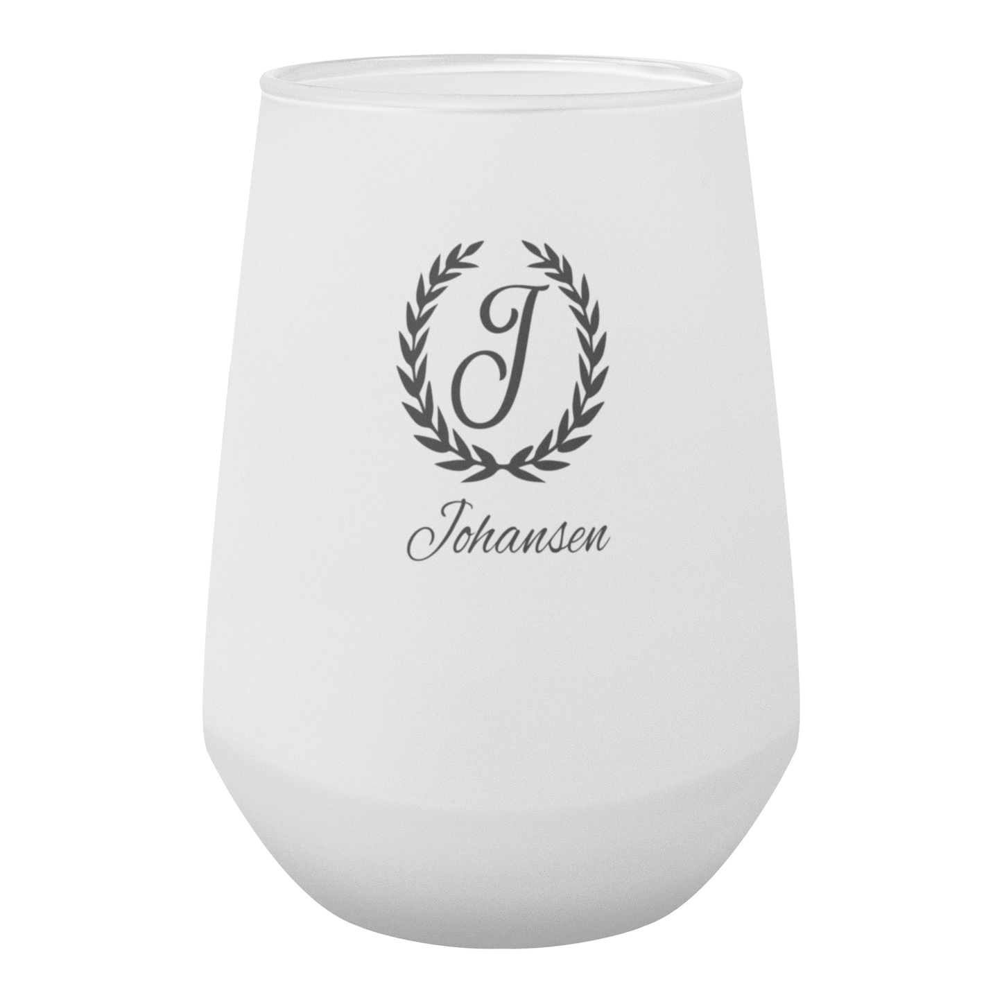 Personalized Frosted Stemless Wine Glass 13oz, Modern Barware, Elegant Wine Drinkware, Monogram Glass, Dishwasher Safe, Gift Option