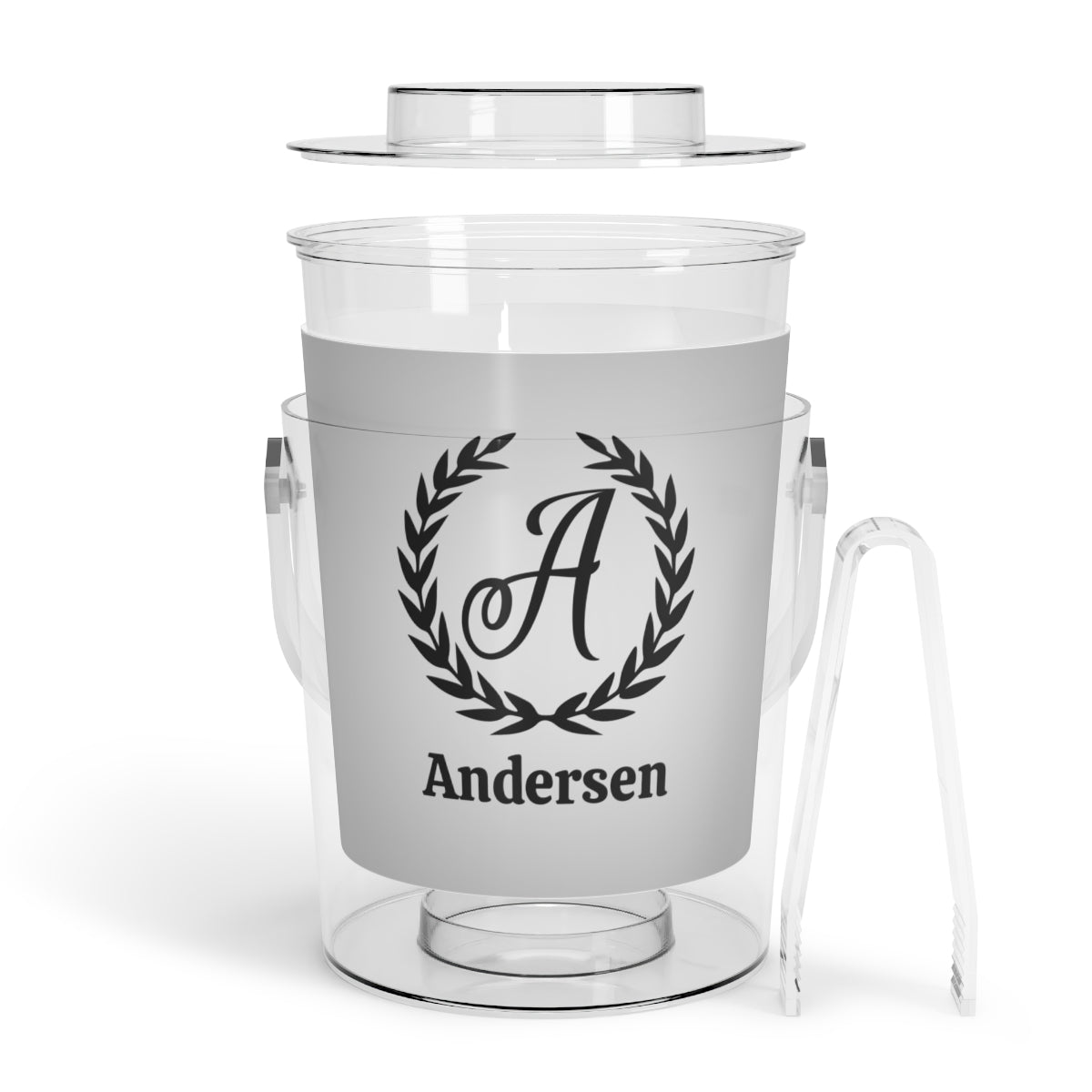 Personalized Ice Bucket with Tongs Wheat Initial With Name
