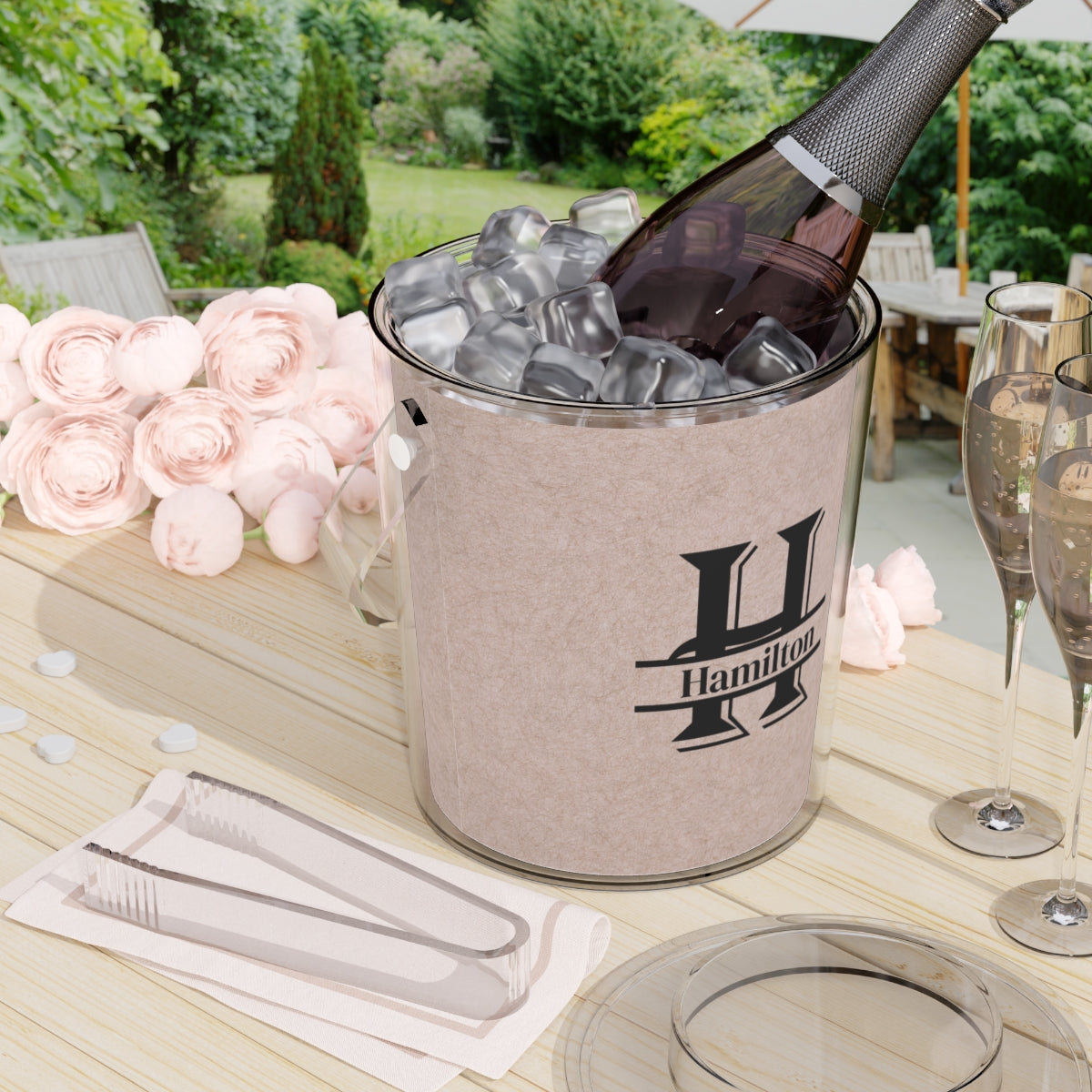 Perssonlized Ice Bucket with Tongs Split Initial With Name