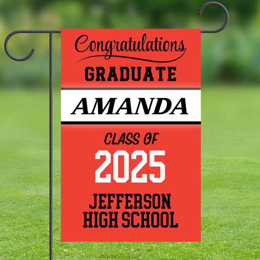Graduation Garden Flag 12" x 18" Customized With School Colors (With or Without Pole)
