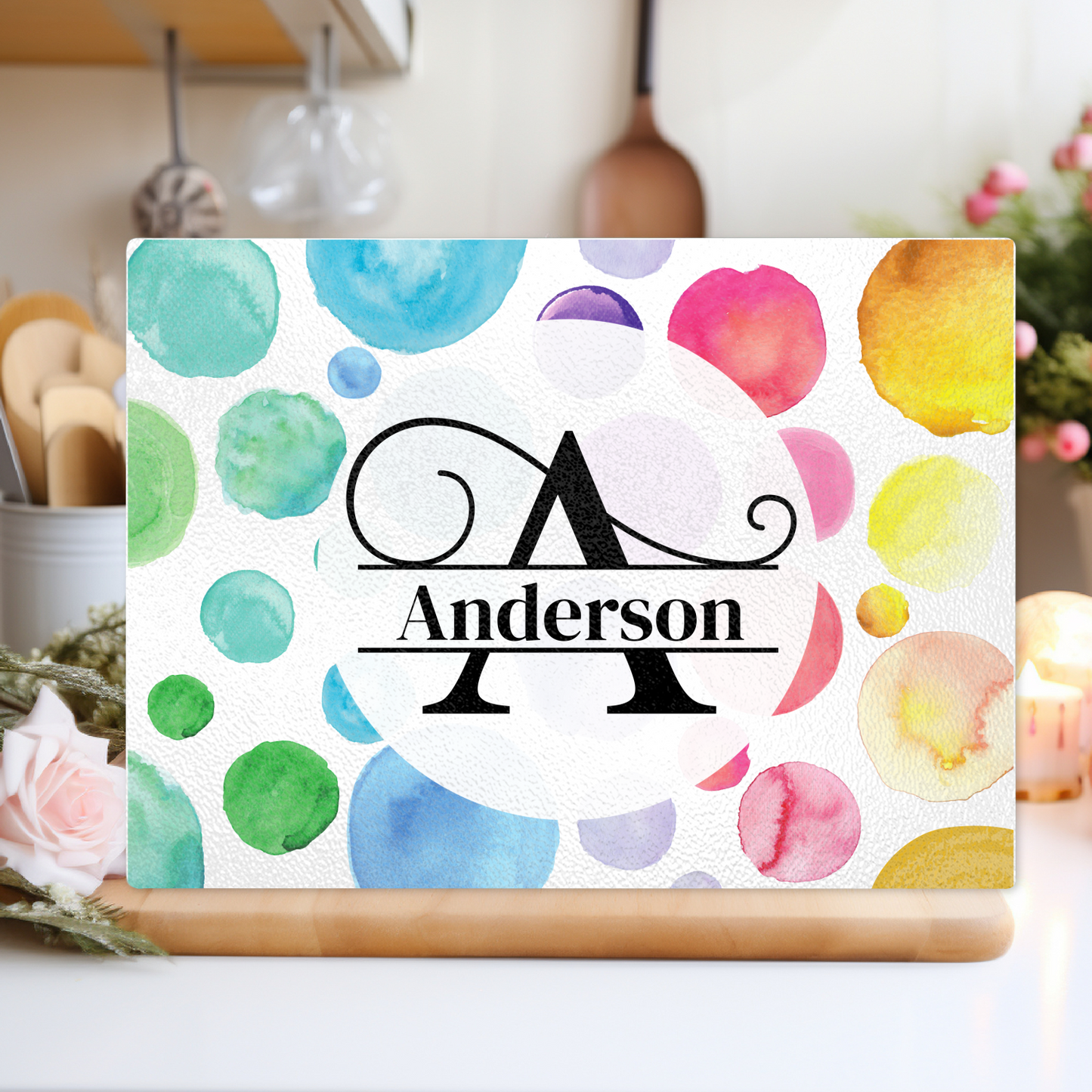 Personalized Textured Glass Cutting Board Polka Dot