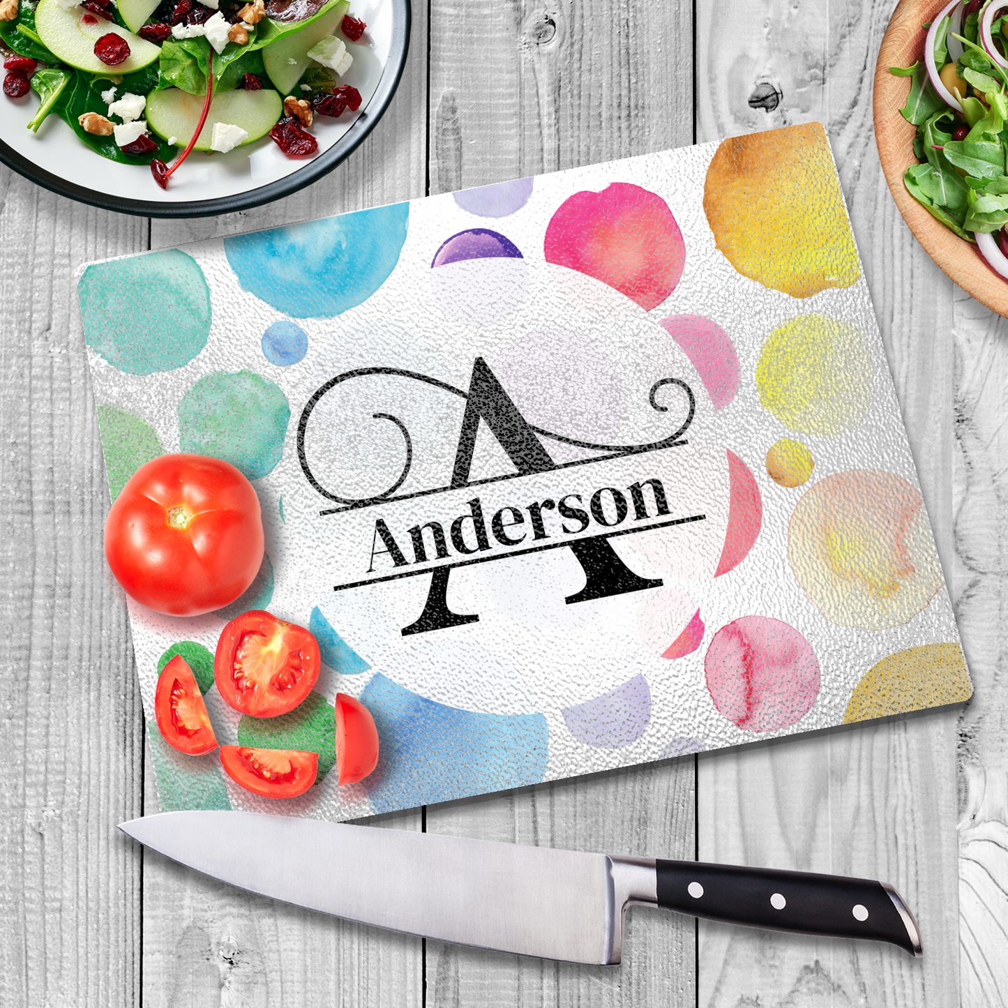 Personalized Textured Glass Cutting Board Polka Dot