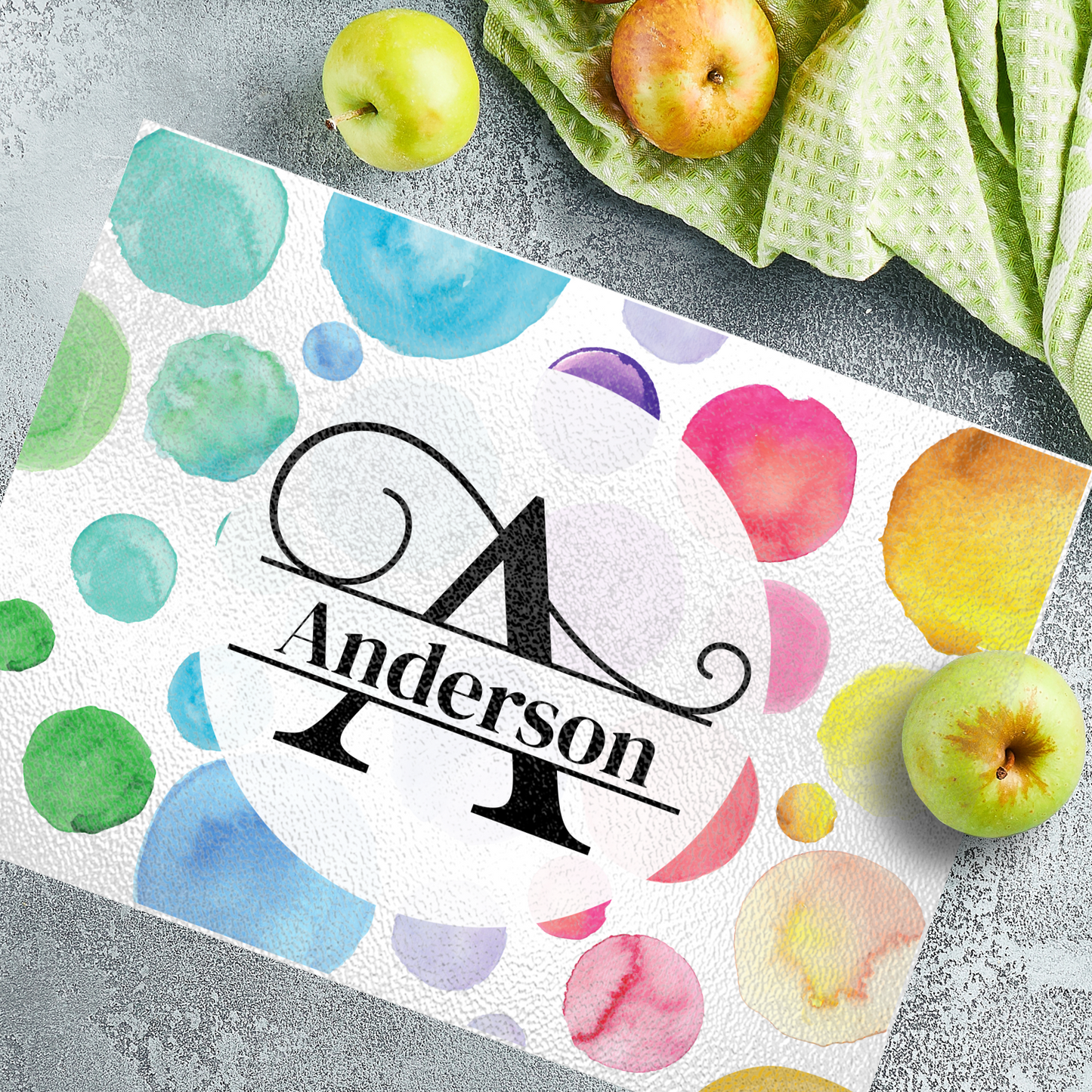 Personalized Textured Glass Cutting Board Polka Dot